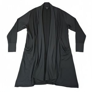 Athleta 3X Pranayama Long Wrap Cardigan Black Plus Size Soft Yoga Duster Pockets